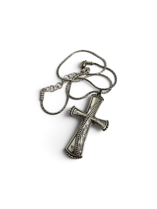 Brighton Jewelry - Retired Brighton Essex Cross Necklace Silver Tone Chasing Filigree Love Honor